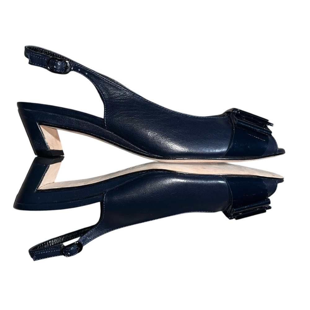Navy Blue Leather VAN ELi Slingback Peep Toe Pumps Size 8.5 W